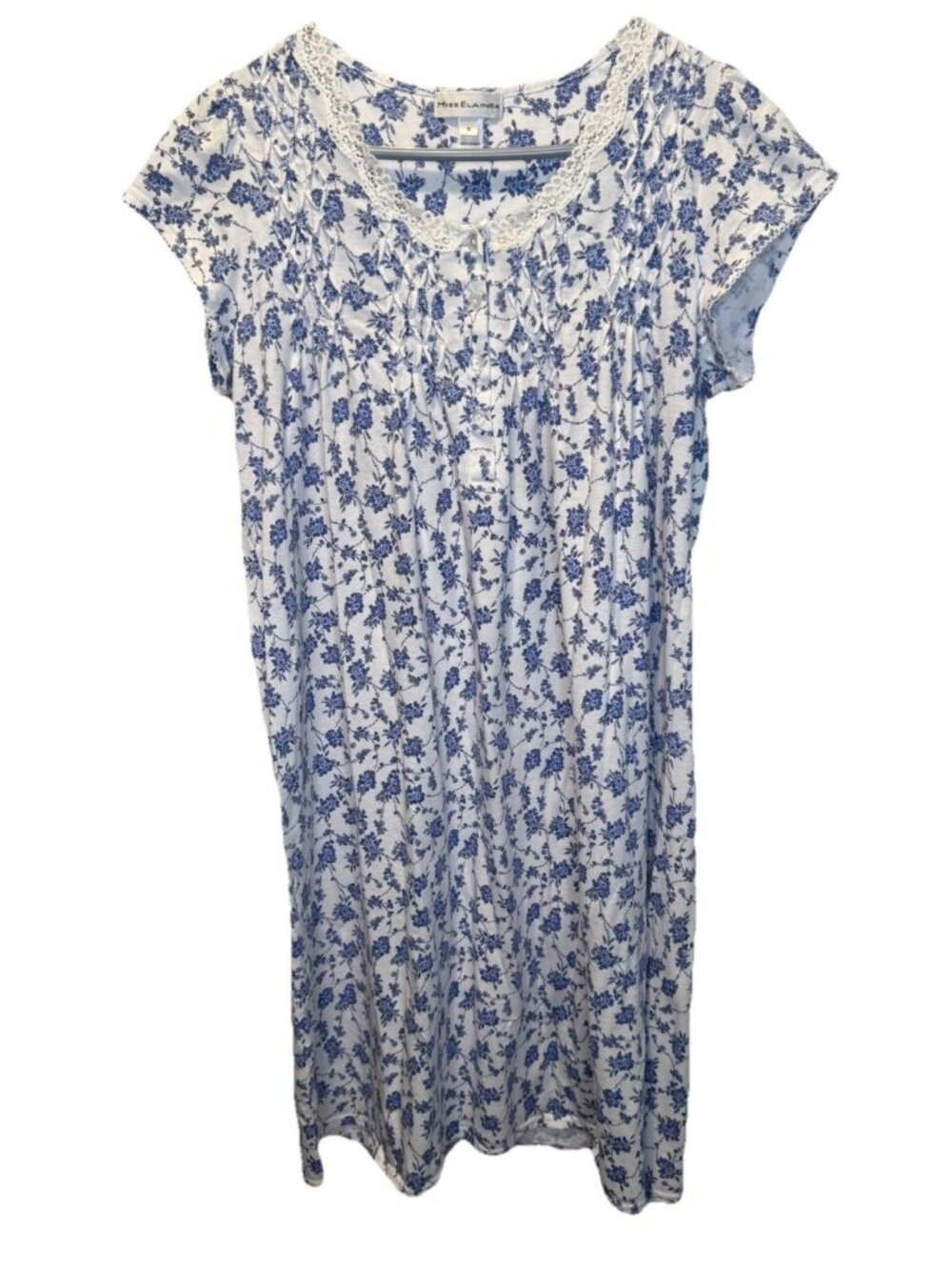 Miss Elaine Blue Floral Cap Sleeve‎ Lightweight Knit Nightgown S